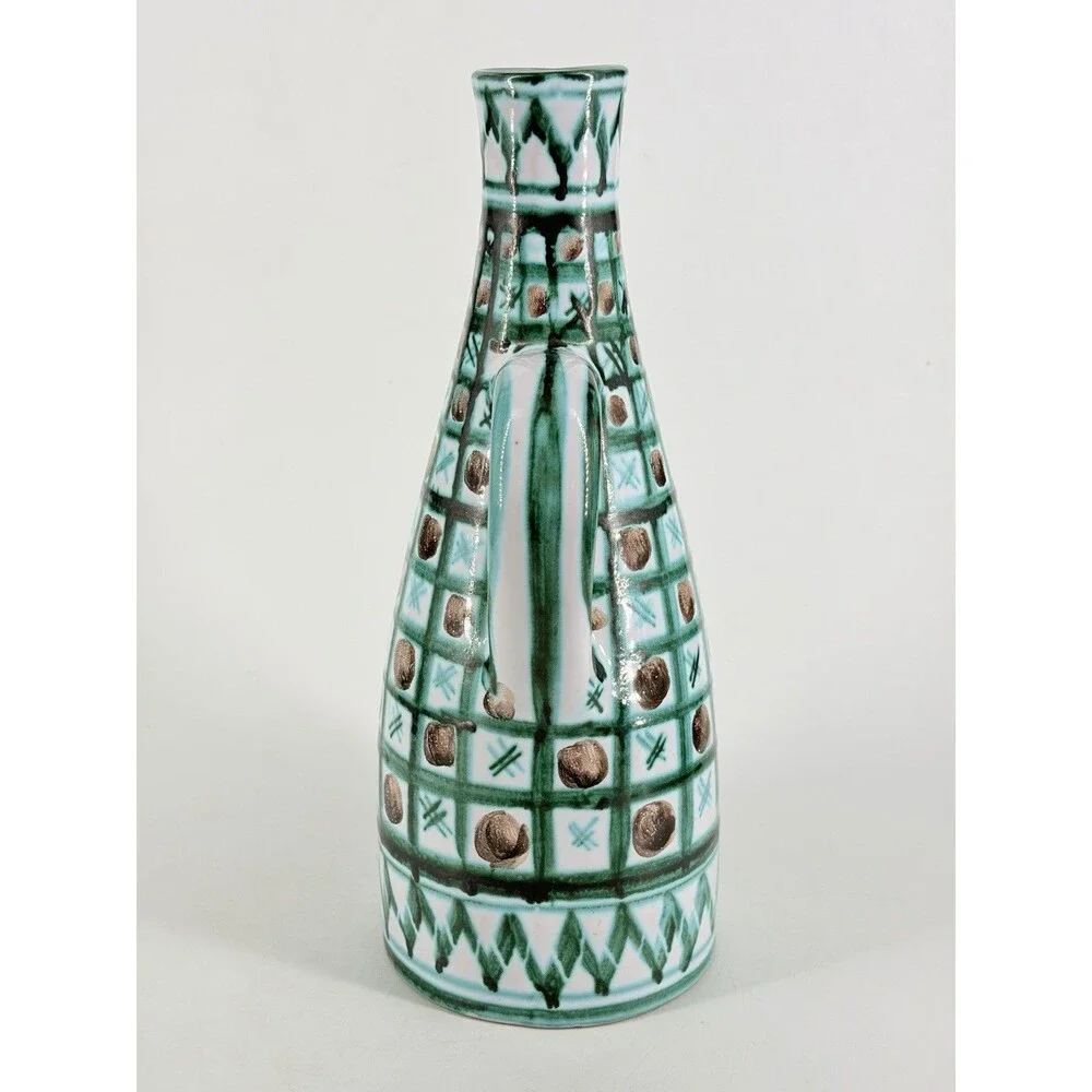 Vintage Robert Picault Vallauris France Pottery Pitcher/Carafe Bottle Jug Green